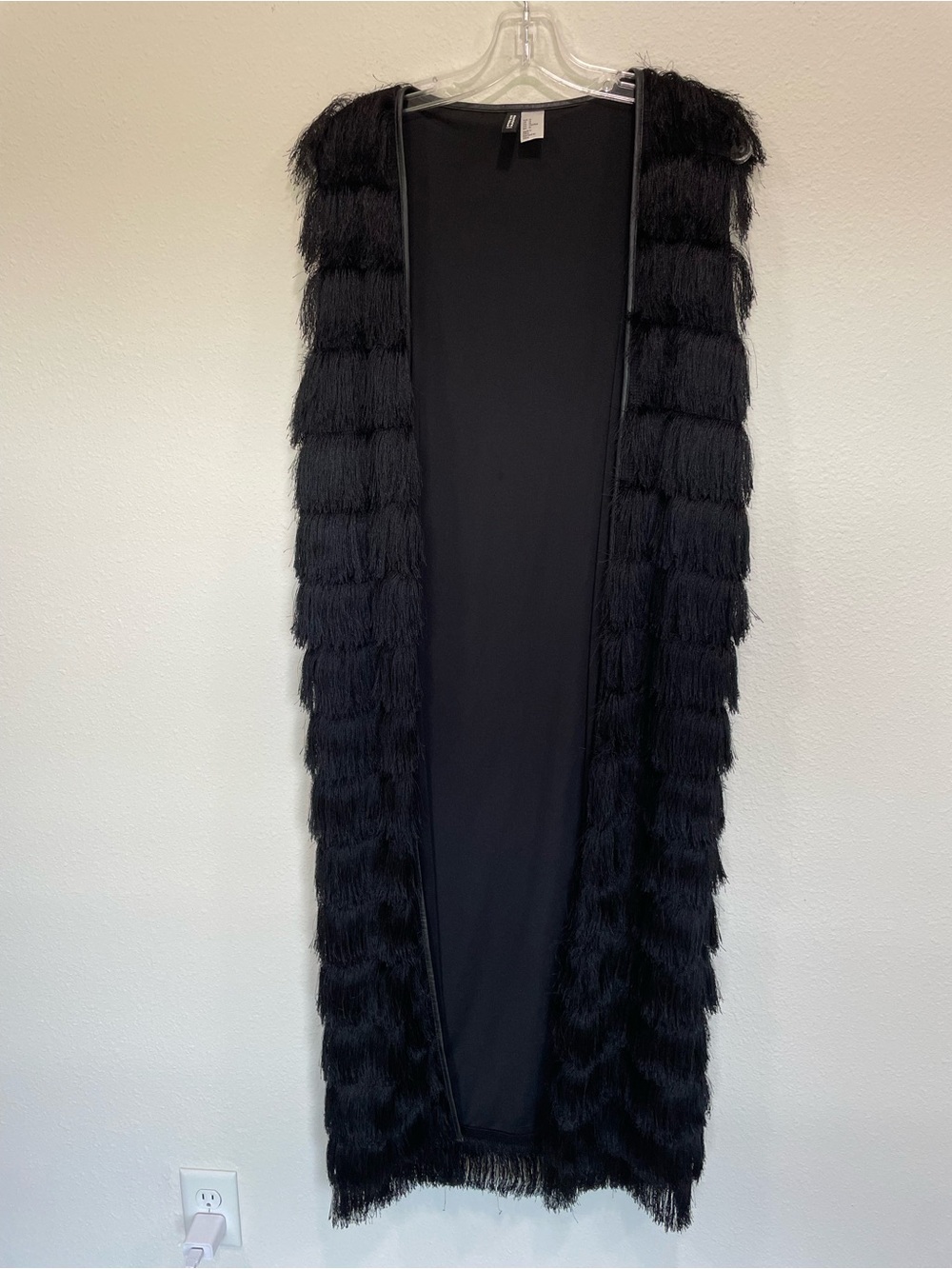 H&M Black Fringe Long Vest